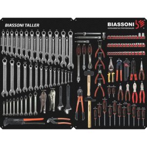 PANEL ORGANIZADOR PARA TALLER CON 129 HERRAMIENTAS BIASSONI 1150X1175MM