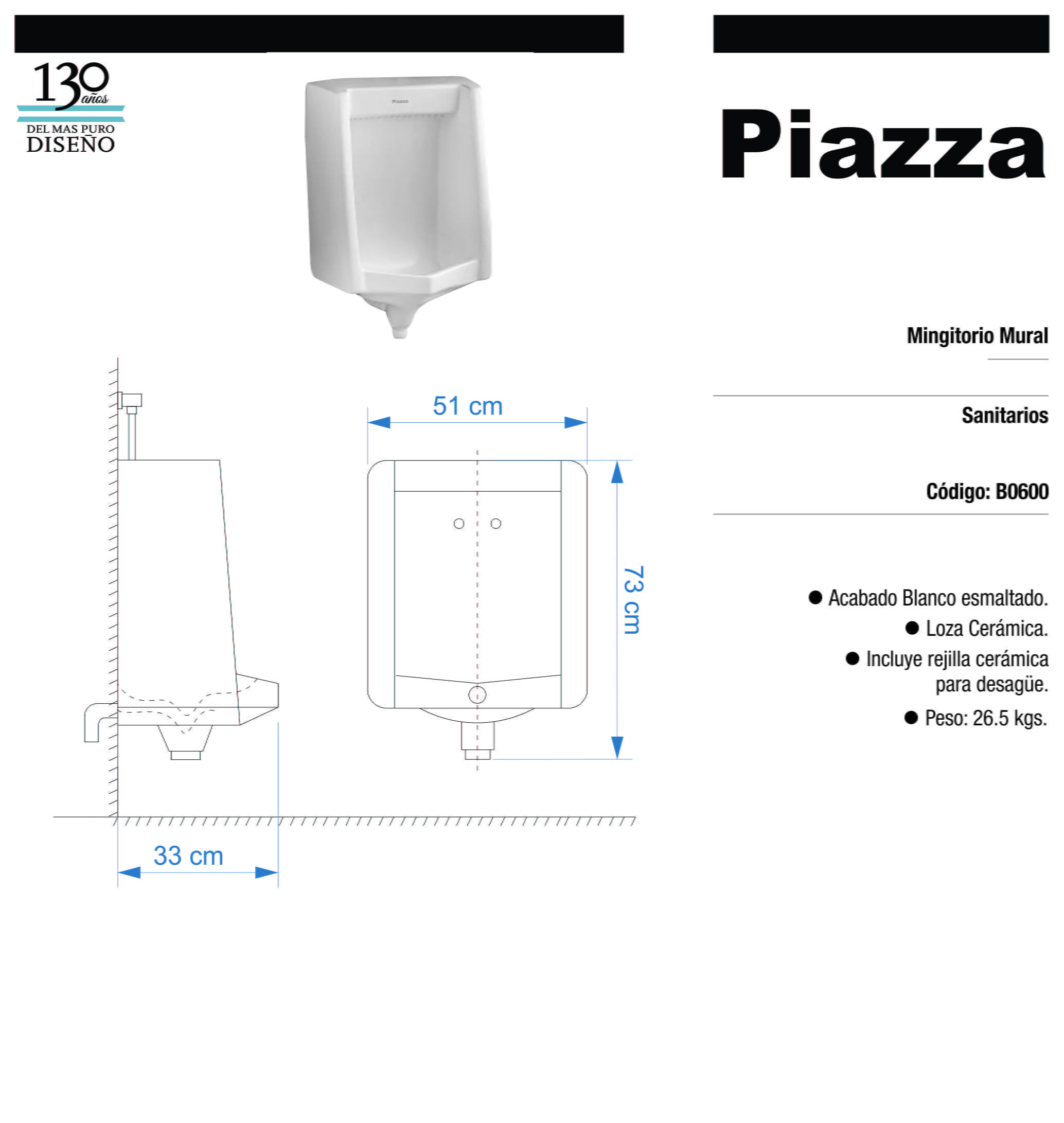 B0600 MINGITORIO MURAL  S/FIJACION - Imagen 2