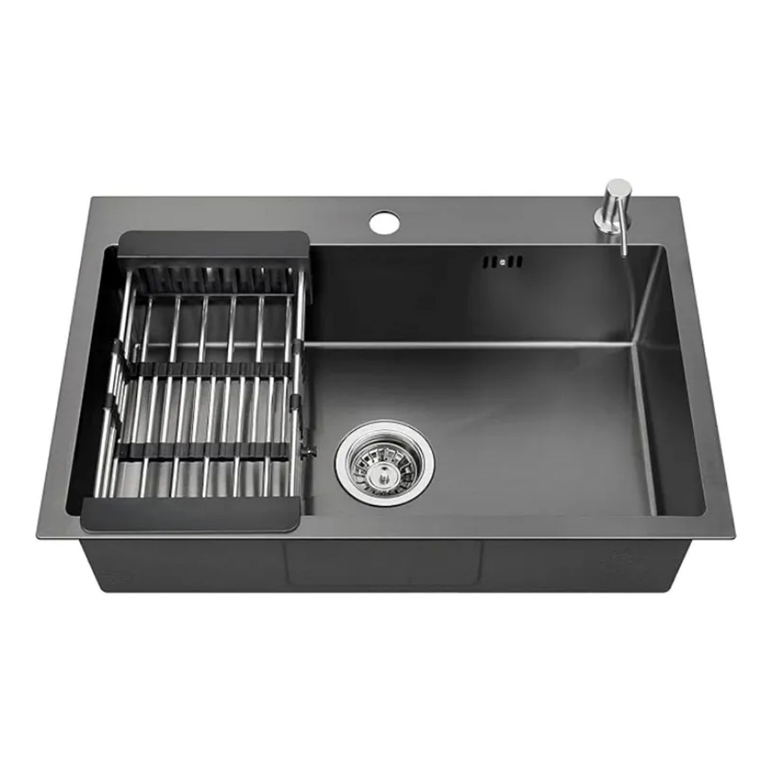bacha de cocina acero inoxidable con accesorios 68x45x22 cm